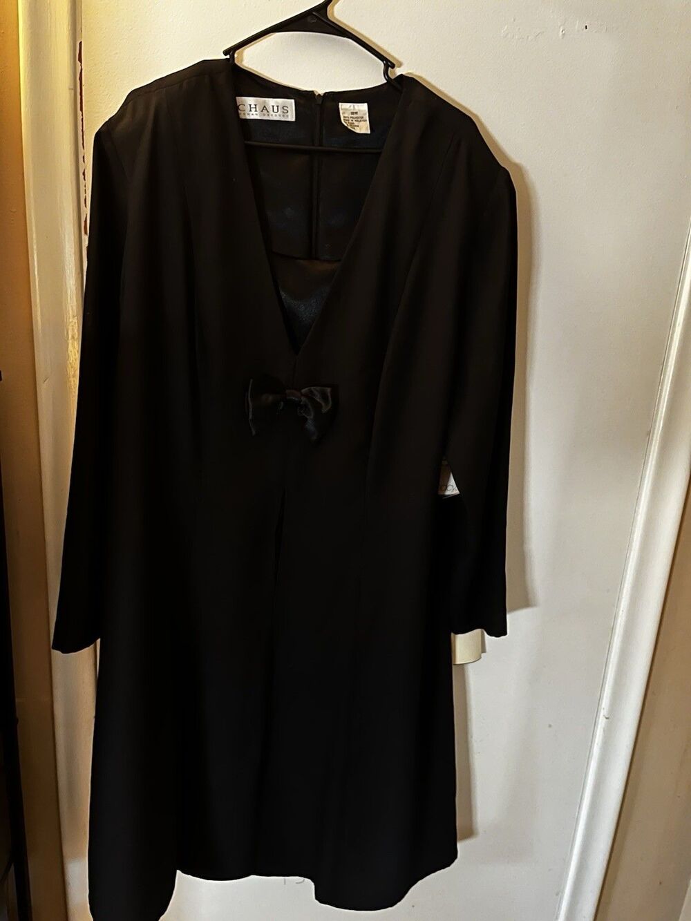 NWT CHAUS Executive Dress Womens Long Sleeve Bow Lined Black